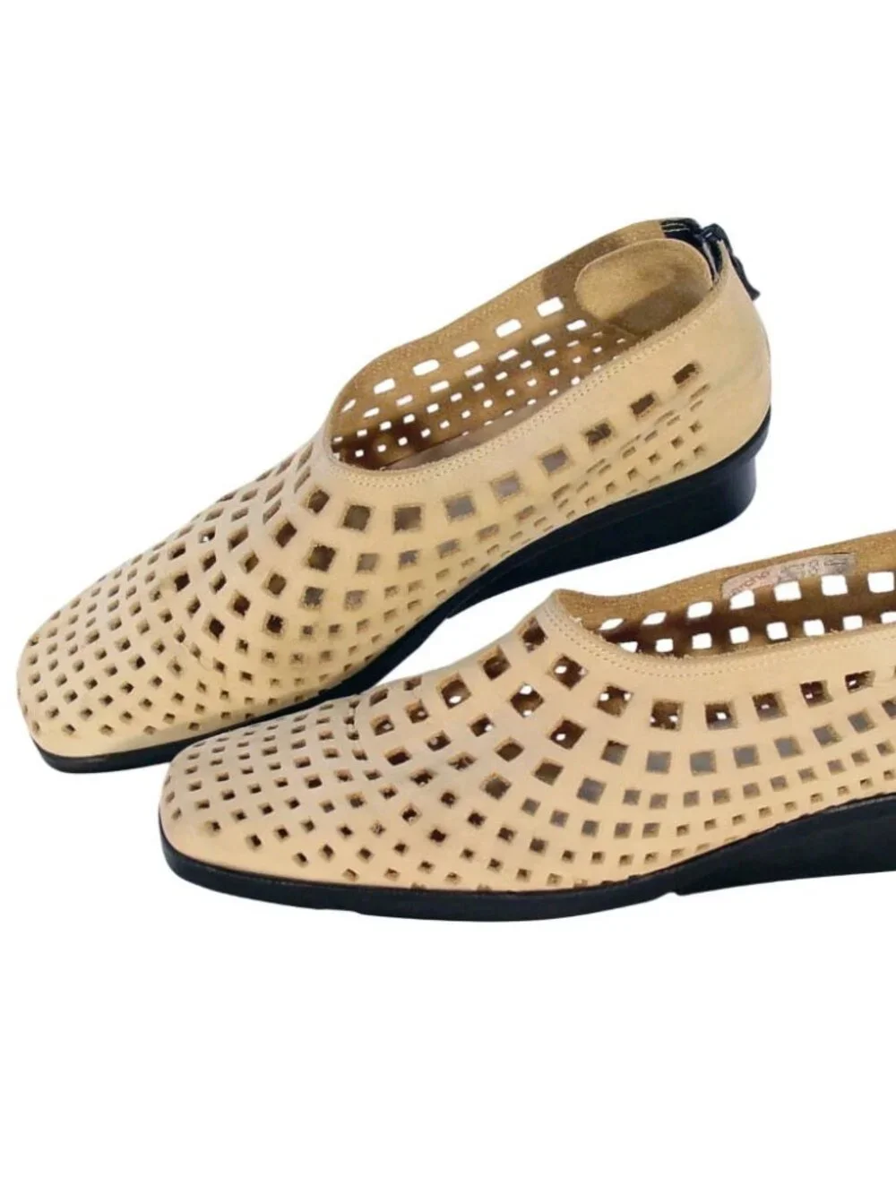 ARCHE $295 Vintage Nubuck Lattice Low Wedge Heel Zip Shoes 38/8 - Made in FRANCE - Picture 4 of 11